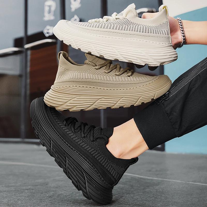 Men's Breathable Flying Woven Shoes Summer Platform Increase Shoes Men's Fashion Running Shoes Men's Casual