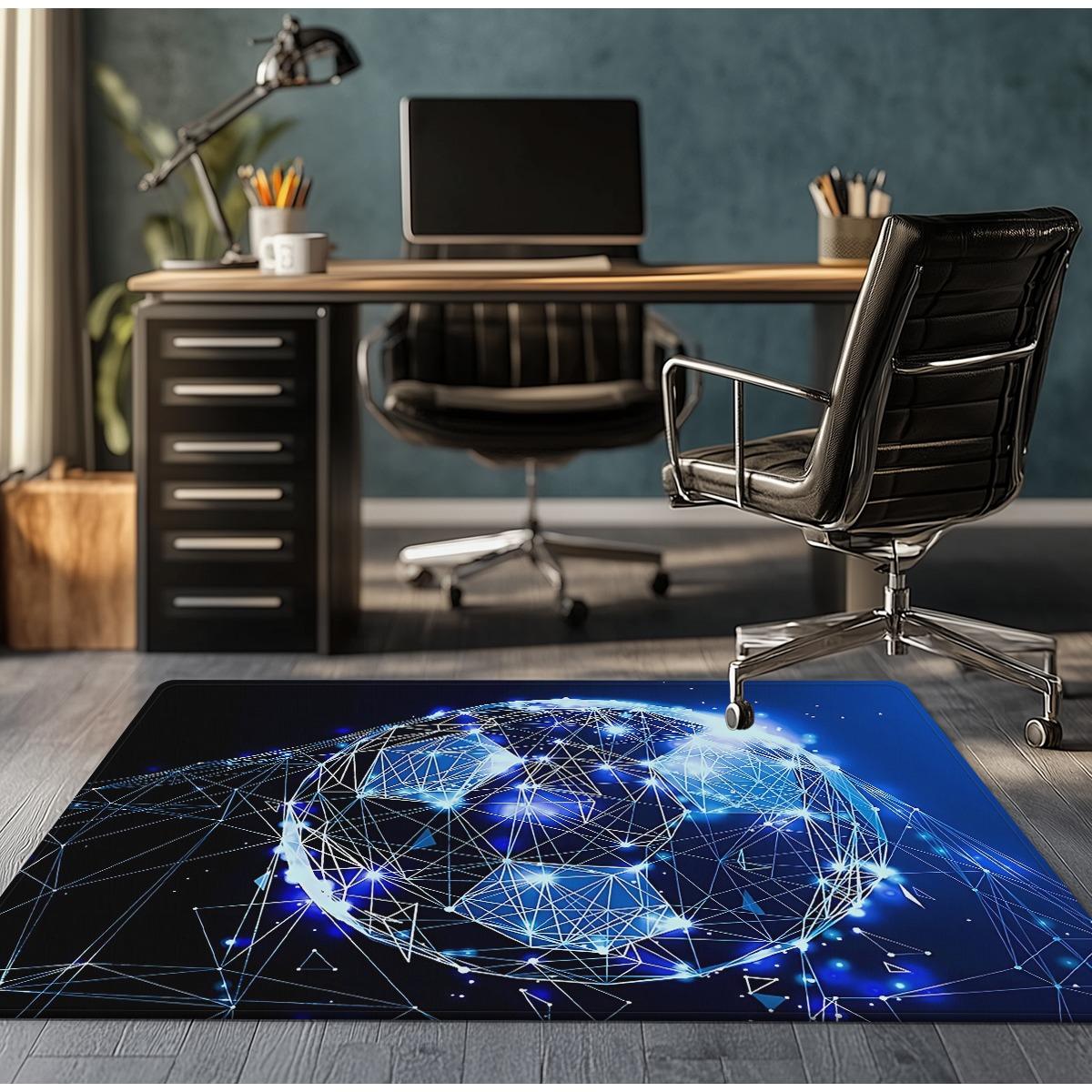 

Blue Earth Globe Network Tech Design Crystal Velvet Rug Office Desk Floor Mat Modern Science Fiction Theme Decorative Carpet 50x 80cm