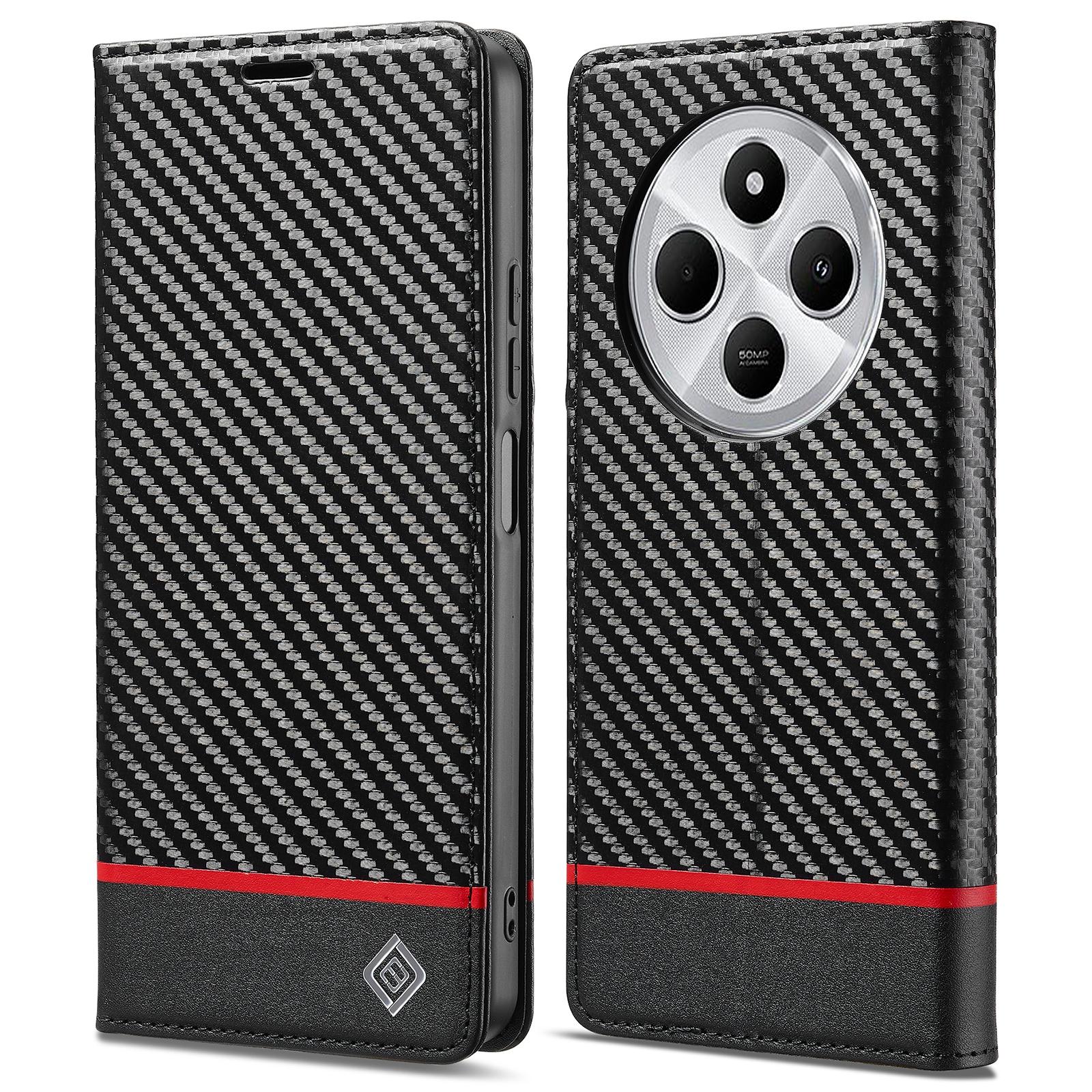 

LC.IMEEKE For Xiaomi Redmi A4 5G Case Carbon Fiber Texture Phone Cover Stand Card Holder Horizontal Stripe