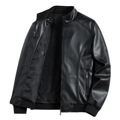 Leather Solid Color Stand Collar PU Leather Motorcycle Jacket Spring and Autumn Thin Casual Leather Jacket for Men