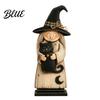 Halloween Tabletop Decoration for Office Wooden Witch Ornament, Retro Figurine with Broom/Pumpkin/Black Vintage Style Statue Shelf Cat, Creative