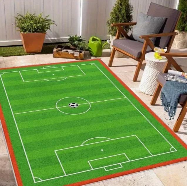 Schwarz-Weiß Fußballball Druck Heimteppich Geeignet Schlafzimmer Wohnzimmer Küche Badezimmer Camping Yoga Urlaubsdekoration