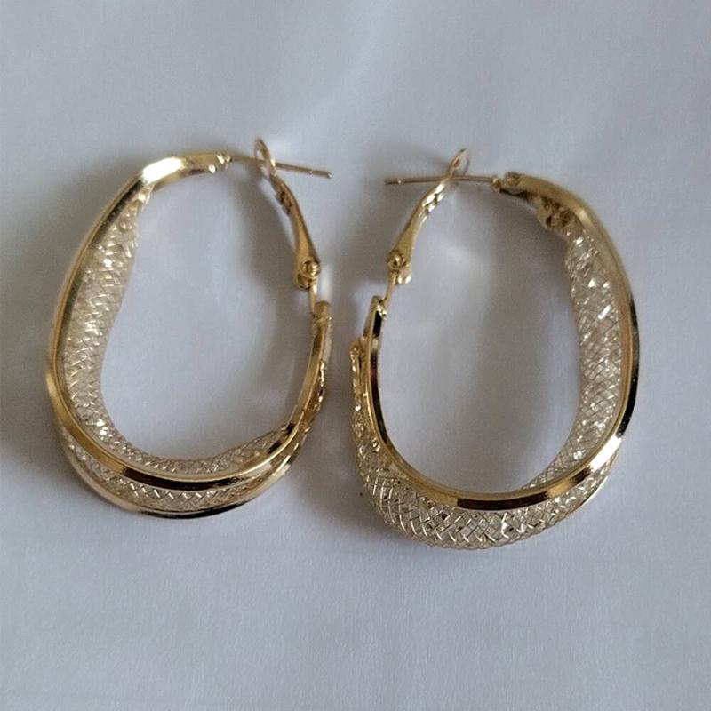 Mesh Crystal Dangle Earrings for Women Vintage Trendy Party Jewelry Punk Statement Metal Geometry Twist Hoop Earrings Gift