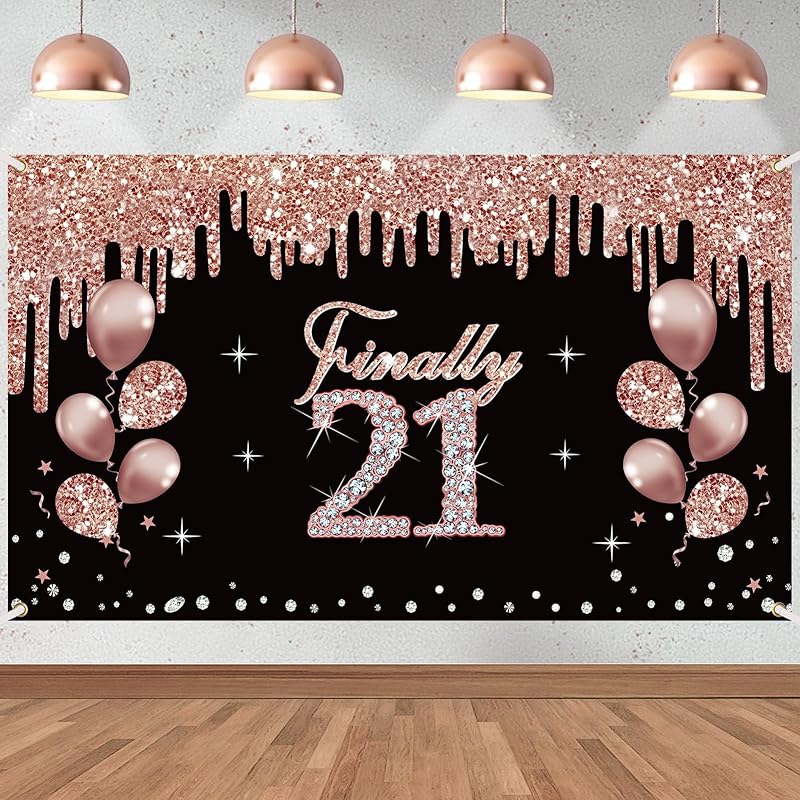 girl16Birthday Decoration Banner,Rose Gold Sweet 16 Birthday theme sign party supplies,16 Birthday background photo booth suitable for indoor and