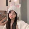 Cute rabbit ear hat white plush autumn and winter warm knitted wool hat women's plush bag head cold hat