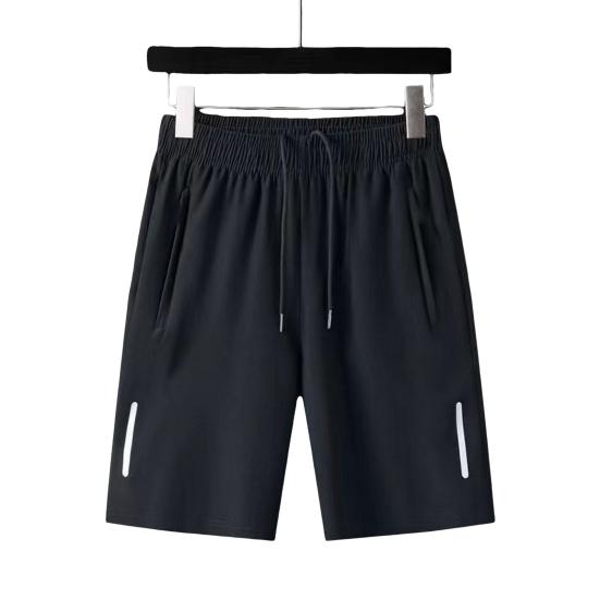 

Мужские спортивные шорты, однотонные прямые эластичные шорты на талии, повседневная одежда больших размеров, карманы на молнии в стиле ретро, ​​тонкие летние шорты до колена, мужская одежда 4XL чёрный
