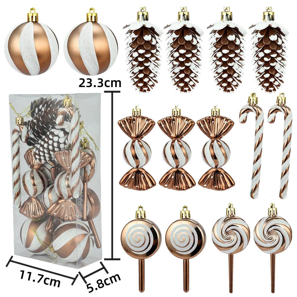 6cm 15-Piece Christmas Ornament Set: Balls, Pine Cones, Lollipops, Candies for Tree Decor and Gifts
