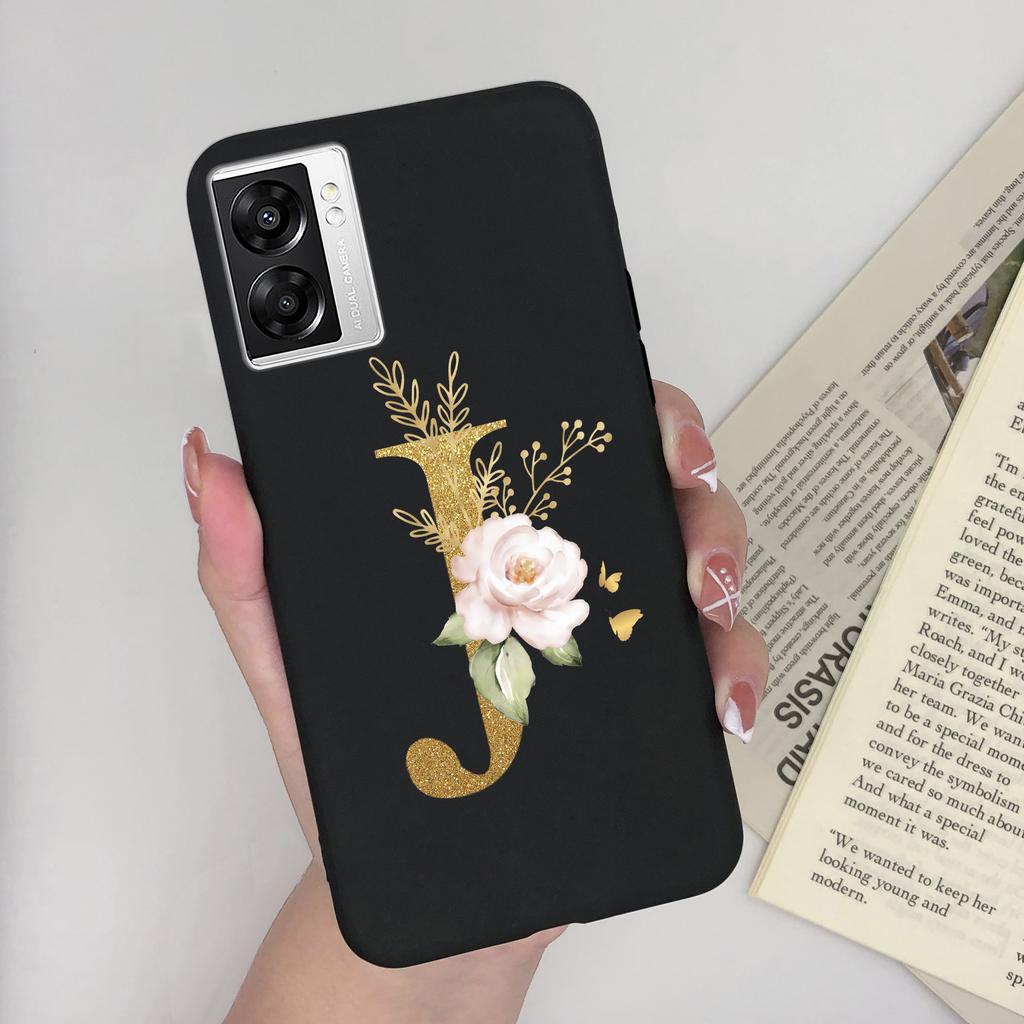 For OPPO A57 4G CPH2387 Cover Flower Letters Soft Silicone Case For OPPO A77 5G Shockproof Shell For Realme V23 5G Fundas Bumper