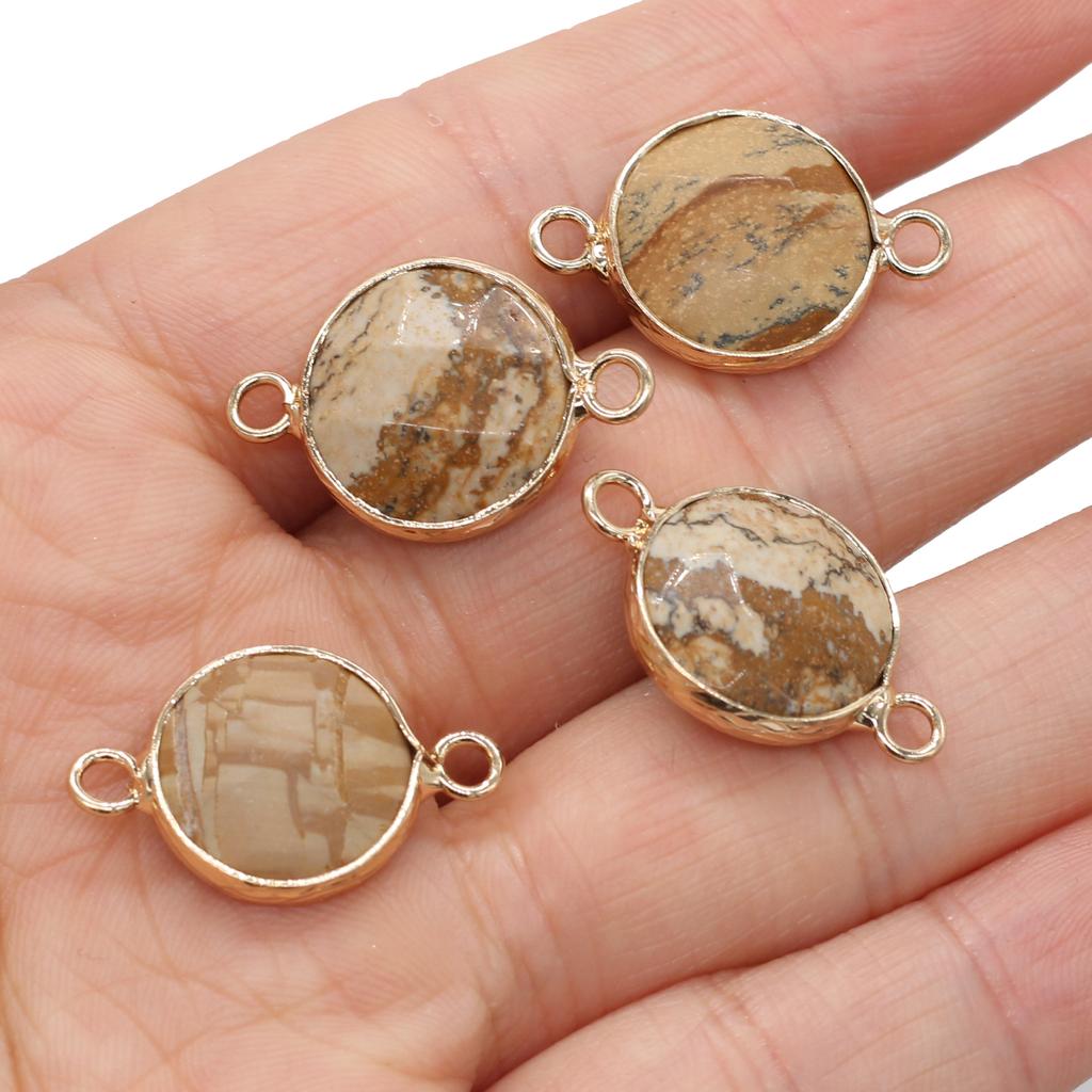 5 Stück Naturstein-Verbinder-Anhänger, runde Quarz-Verbinder für DIY-Armbänder, Halsketten, Ohrringe, Schmuckherstellung, Zubehör, 15 x 24 mm