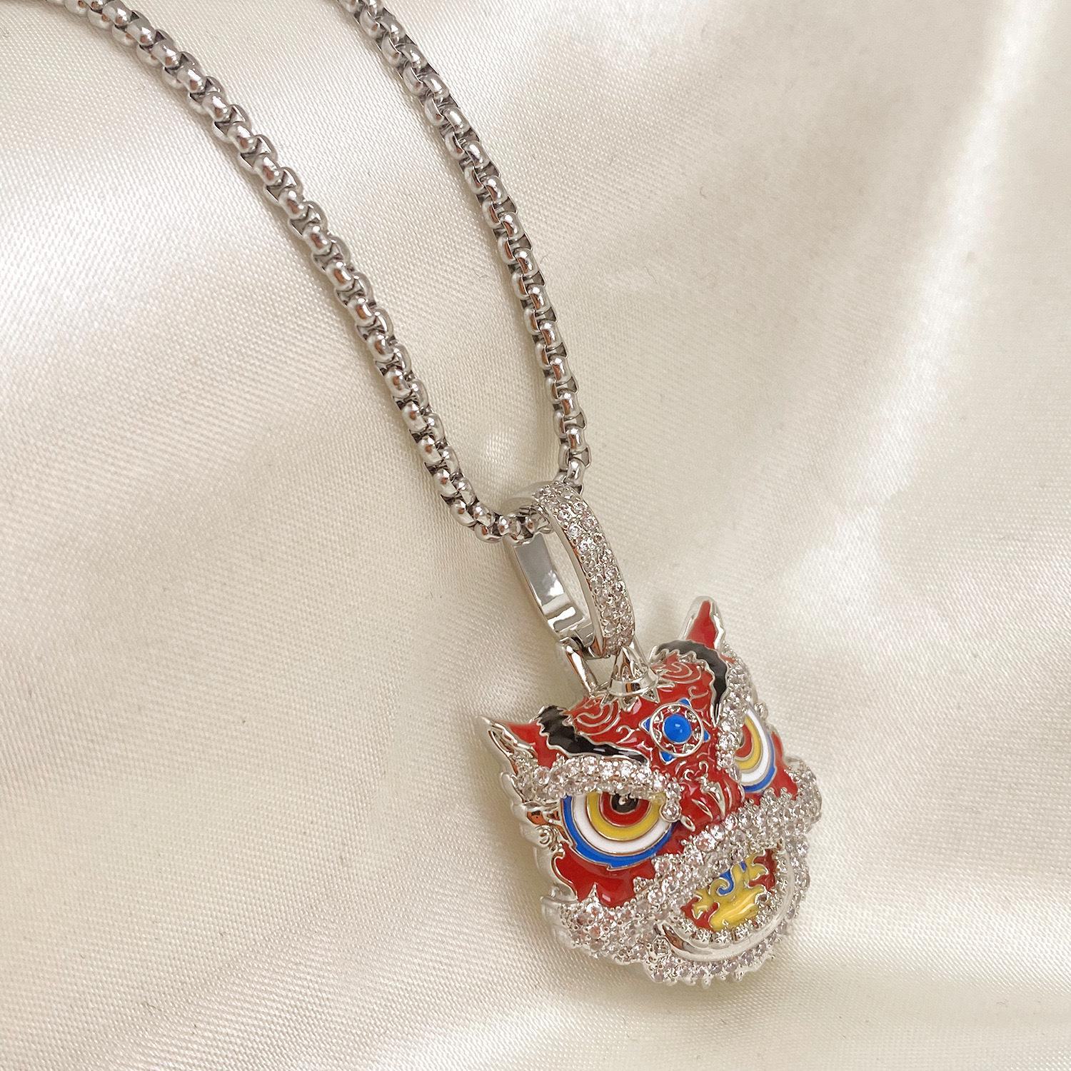 

Светящееся ожерелье с подвеской в виде льва и тигра — хип-хоп национальный стиль для мужчин и женщин Pendant + bead chain 60cm