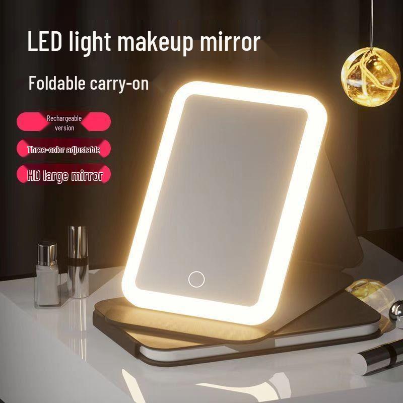 Portable Foldable LED Dimmable Makeup Mirror - Travel Size, Ins Style for Student Dorm