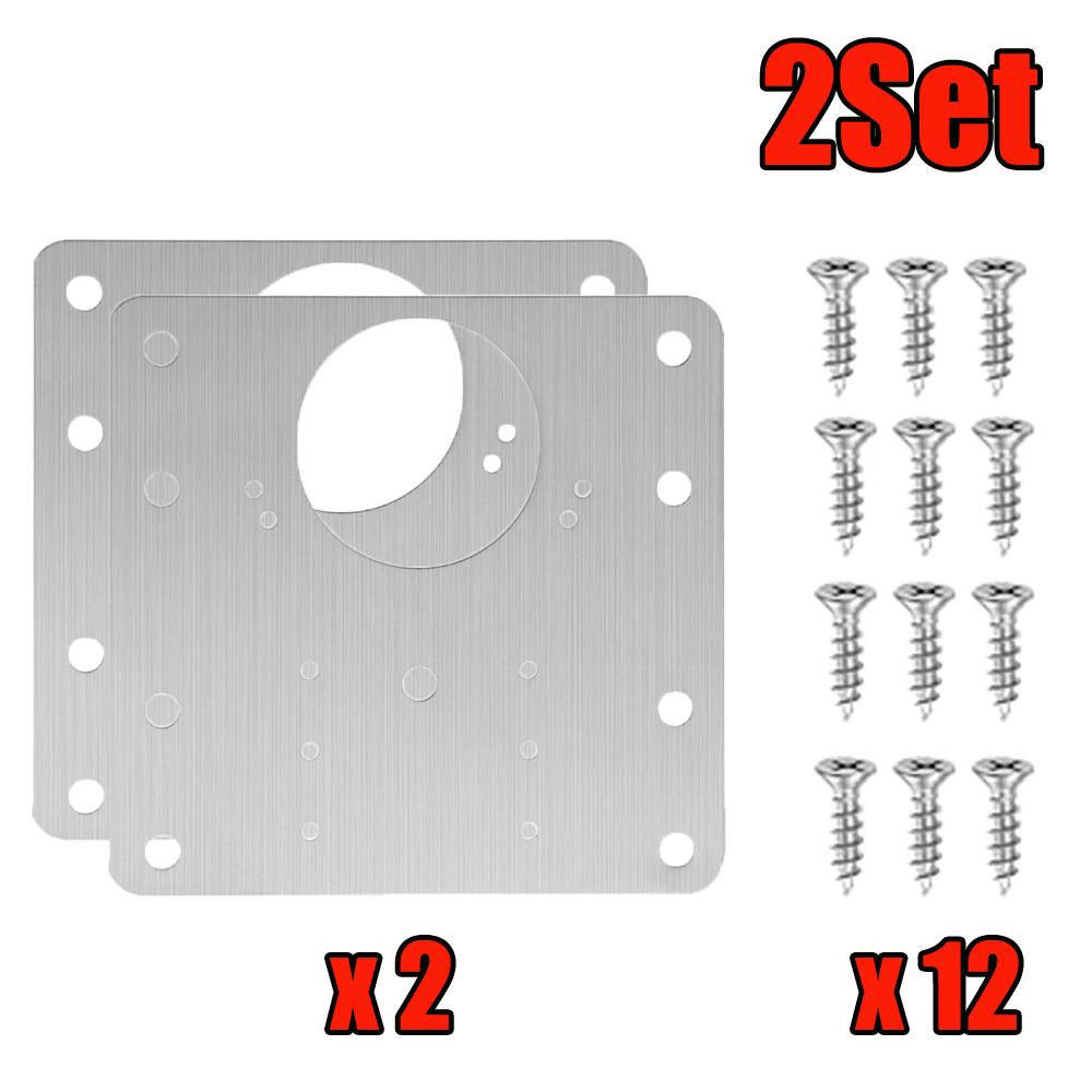 2-100Set Stainless Steel Hinge Fixing Plate Kit Cabinet Door Hinge Repair Plate Bracket with Mounting Screw Furniture Tools