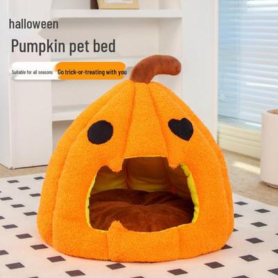 Autumn & Winter Pumpkin Cat Nest: Cozy Halloween Bed for Cats & Small Dogs