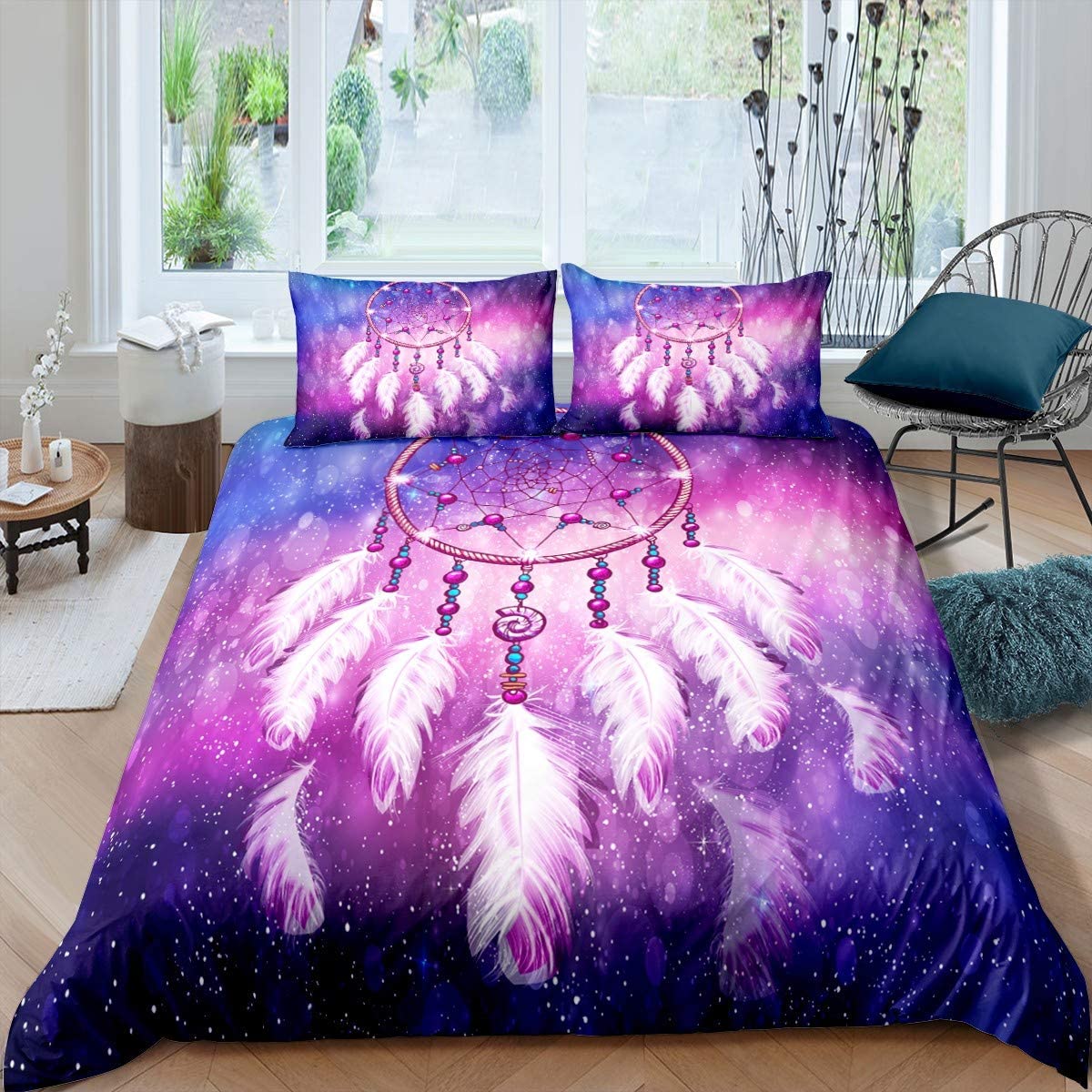Dream Catcher Duvet Cover Dream Catcher Galaxy Bedding Set Boho Feather Comforter Cover Indian Tribal Soft Quilt Cover EU single(135x200cm)