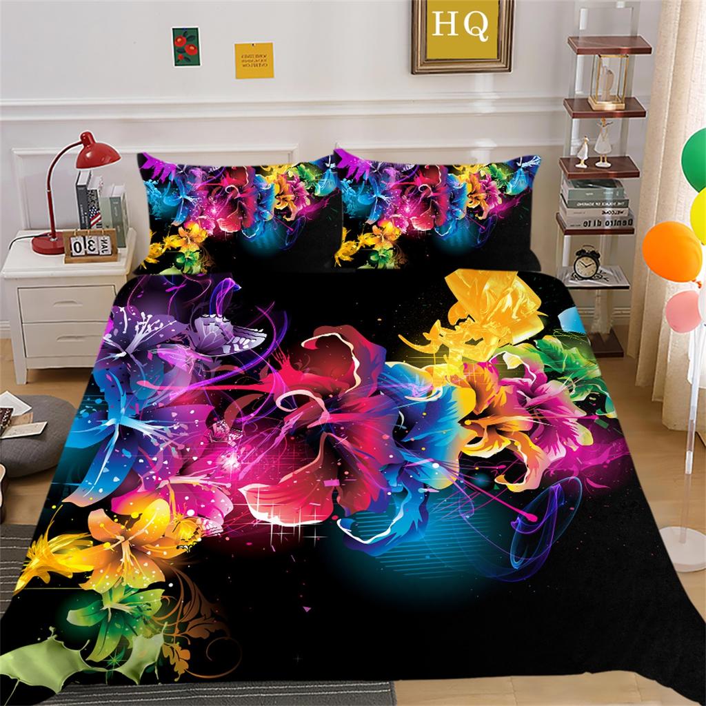 3D Flower Sea Bedding Set Flower Series Quilt and Pillow Case 2/3 Pieces AU180 * 210 Full Size Soft and Easy To Clean Home Decoration