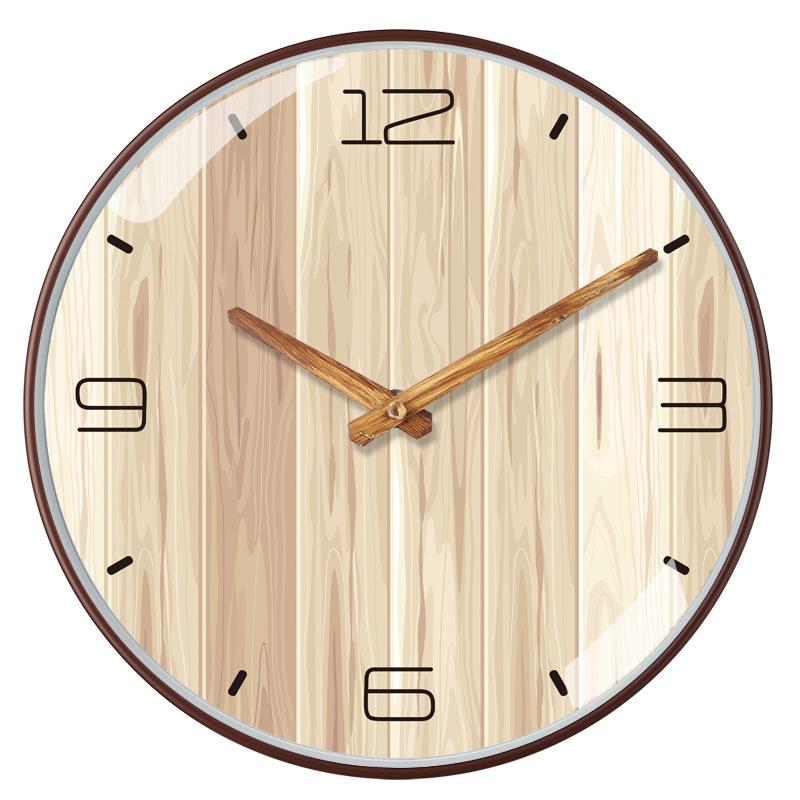 12-inch 30cm New Chinese Style Imitation Wood Grain Bamboo Grain Brushed Silent Clock Fashion Living Room Personalized Creative Wall Clock