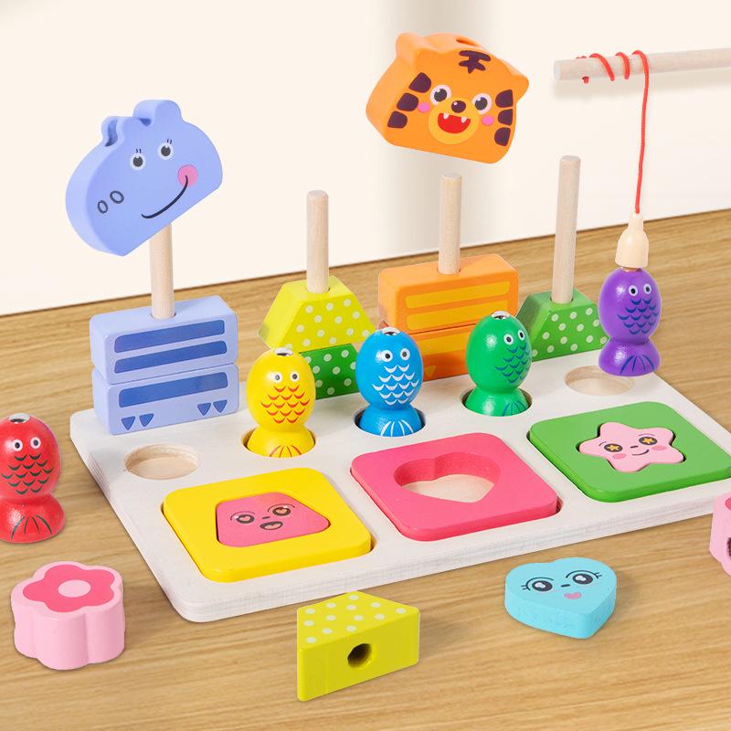 Toddler Educational Magnetic Fishing Set Column Boys and Girls Parent-child Interaction 2 To 6 Years Old Paired Building Block Board Game Shape Toy