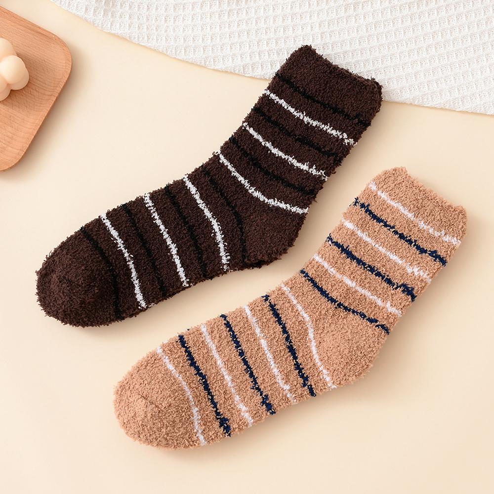 

2/3 пары коралловых бархатных мужских носков, утолщенных, не спадающих, зимних домашних носков для сна, носки для мальчиков с утеплителем Bear Insulation, до середины икры One Size