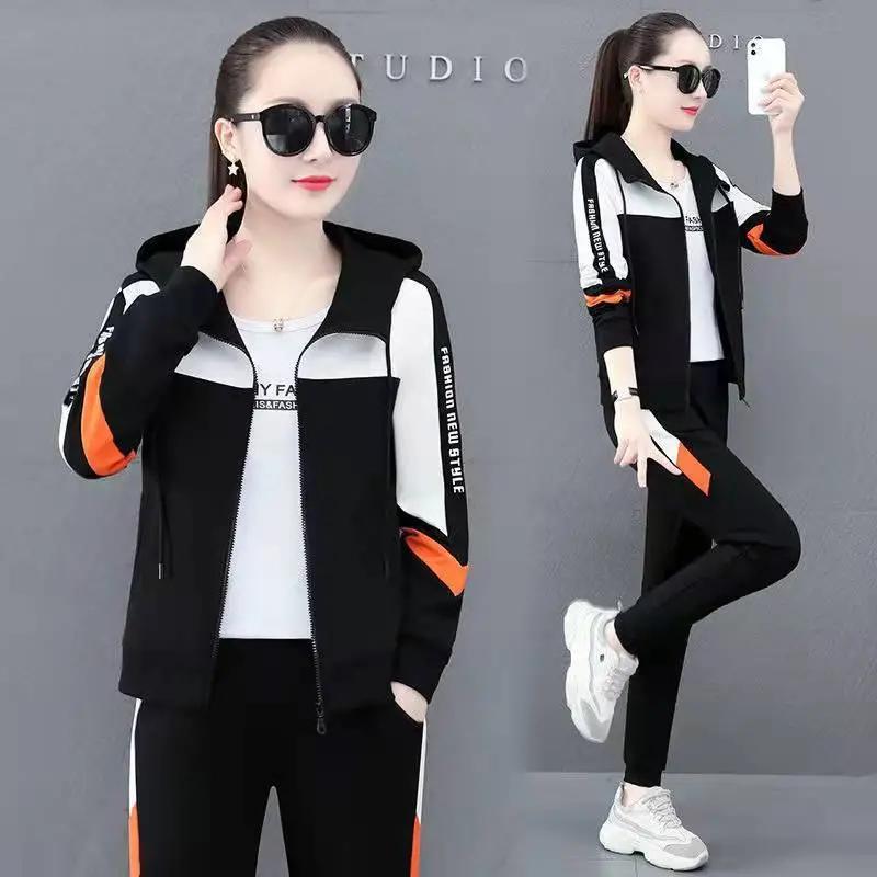 Women's Autumn Spring Insulated Tracksuit Lining Hoodie Two-piece Set, Korean-style Clothes
