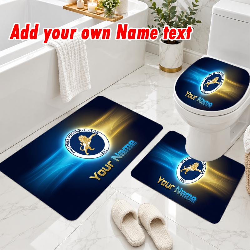 Personalized Millwall FC 3Pcs Flannel Toilet Mat Set Custom Text Bathroom Rug Non Slip