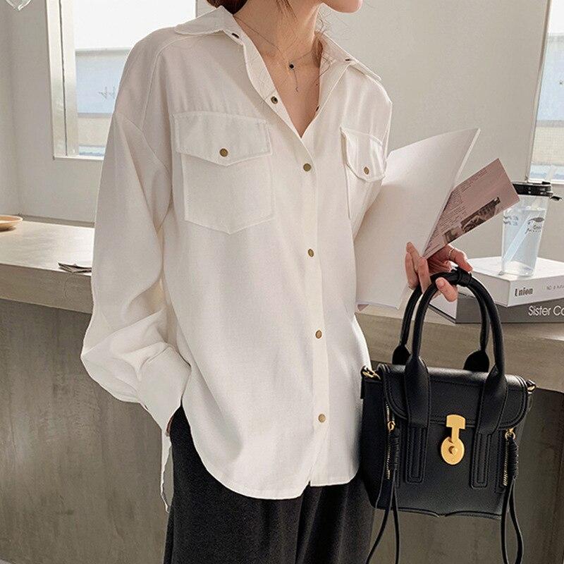 

2022 белая элегантная рубашка на пуговицах, женская осенняя новая свободная блузка с длинным рукавом, солнцезащитная куртка, женские винтажные топы Blusas Mujer XXXXL белый