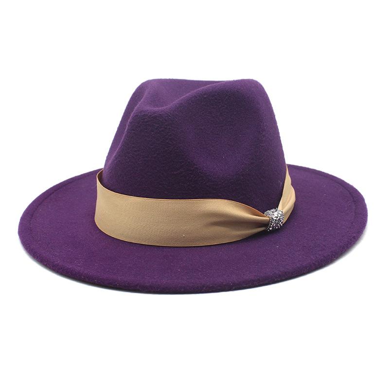 British Woolen Hat Women'S Spring Wide Brim Flat Top Internet Celebrity French Top Hat Flat Edge Imitation Wool Camel Jazz Hat