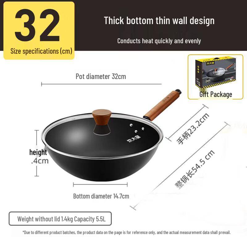 COOKER KING 32cm Non-Coated Rust-Resistant Wrought Iron Wok