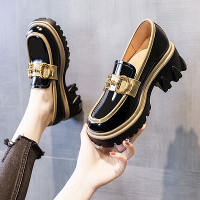 Akademi Stili Küçük Deri Ayakkabı Kadın Ayakkabıları Renk Eşleştirme Retro Kalın Topuk Topuk Yüksek Platform Loafer'lar