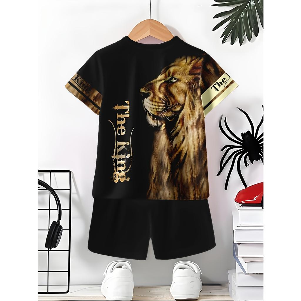 Fashionable 3D Printed Short Sleeve Shorts T-Shirt Set for Boys, Outdoor T-Shirt Shorts Set for Boys