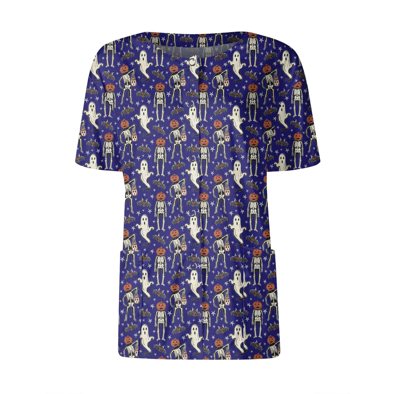 

Женские карманы с короткими рукавами и рисунком, воротник-стойка с рабочим принтом, однобортная защитная одежда, куртка-кардиган, топ S синий