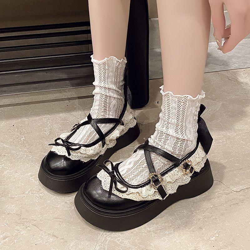 Cute and sweet bow Japanese small leather shoes for women's 2025 spring and summer new models with skirts, thick-soled Mary Jane shoes for women