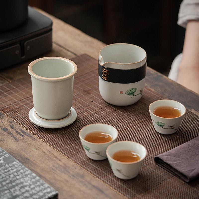 240ml Ru Kiln Ceramic Quick Tea Cup One Pot Three Cups Kung Fu Tea Set Portable Storage