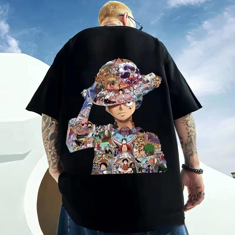 Mens TShirt One Piece Luffy Anime Summer Y2K Clothes Harajuku Women Oversized Short Sleeves Tee Casual Cotton Tops Streetwear