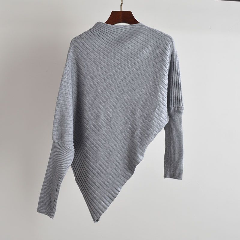 Stylish Asymmetrical off-Neck Batwing Sleeve Sweater Knitwear Women's Clothing Fall Idle Style Loose Pullover Cloak