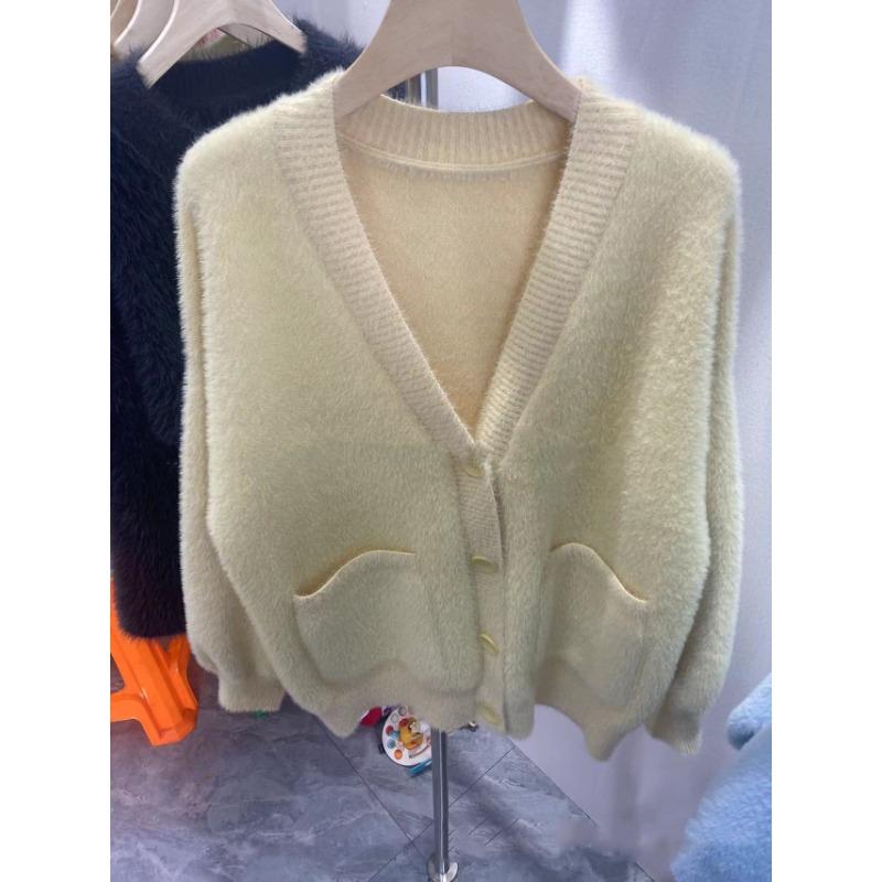 Faux Mink Sweater Cardigan Jacket Female Fall and Winter Lazy Wind Loose Soft Sticky Knit Sweater Top Tide Comfortable Versatile and Fashionable