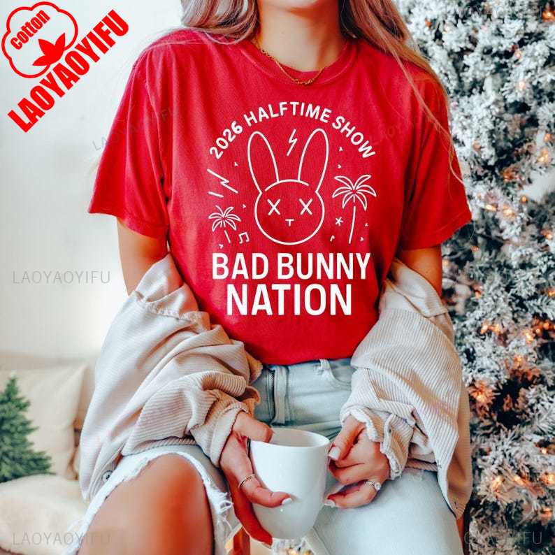 2026 BAD BUNNY NATION Graphic T Shirts Graphic Graphic Womens Trend Leisure Lovely Fans Tee Regular Short Sleeve Cotton Tops S