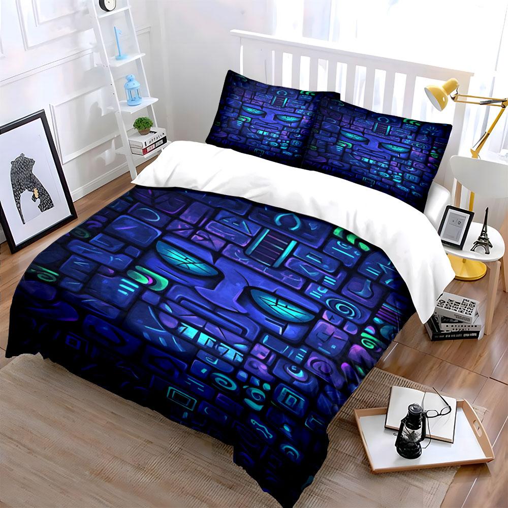 Abstract geometric face pattern. Bedding sets Duvet cover sets Duvet covers Pillowcases(1*Duvet Cover 2*Pillowcases without duvet insert)