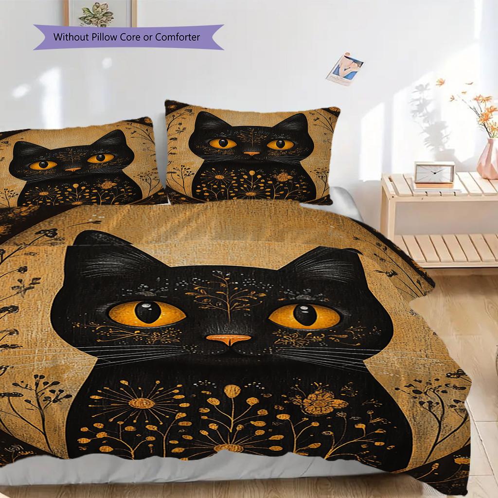Tabby Cat Pattern Bedding Quilt Set Quilt Cover Pillowcase Home Decoration Birthday Gift (1 * duvet cover + 2 * pillowcase, without core)