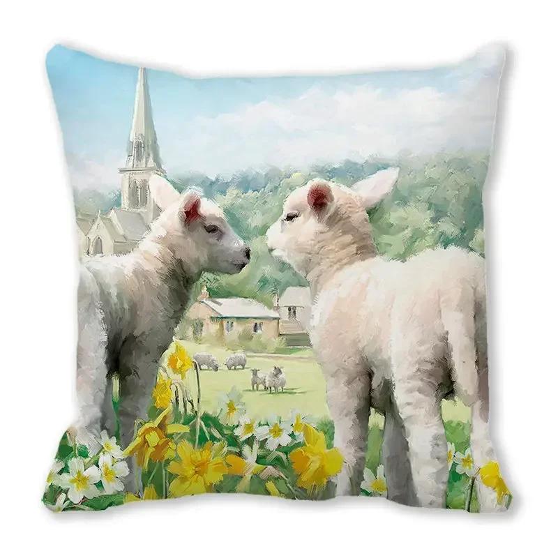 Home Decor Spring/Summer Pillowcase Animal Cat Dog Duck Sheep Print Cushion Cover Sofa Polyester  Funda De Almohada