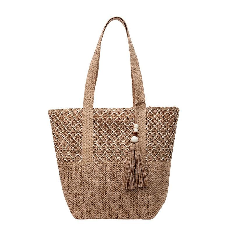 

Travel vacation beach bag women s summer new straw bag simple fashion large capacity handbag shoulder bag One size темно-коричневого кольору