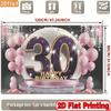 2D 30th Happy Birthday Photography Background, Purple Gold 30 Number Pink Balloon Party Decor Banner