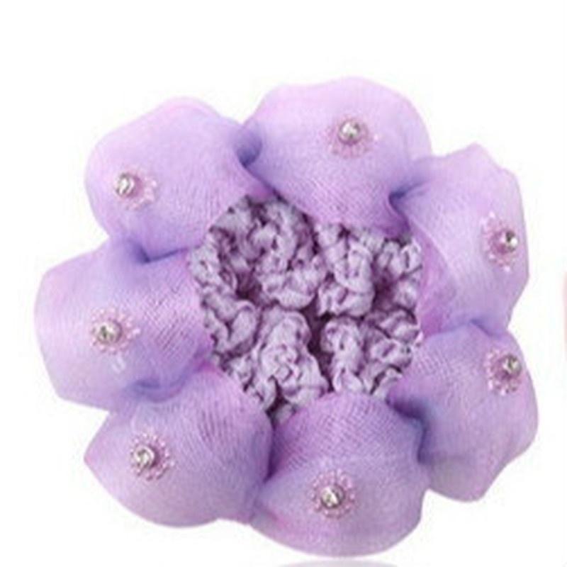 Fashion Elastic Colorful Satin Hairpin Braid Set Crochet Hair Stick Dance Net Flower Hair Accessories