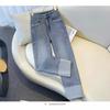 Women's High Waist Straight Leg Jeans Loose Fit Cuffed Hem Denim Pants for Casual Daily Wear