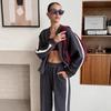 Damenanzug Farblich abgestimmt Lässige Mode Reißverschluss Temperament Stil Langärmlig Hose Zweiteiliges Set Damen