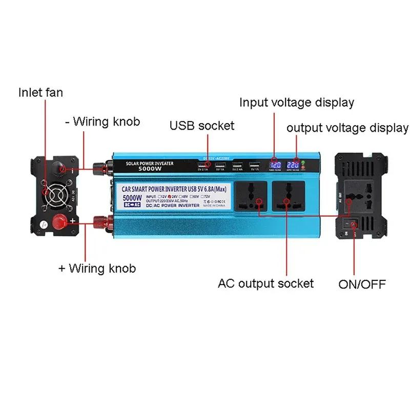 Modified Sine Wave Inverter 3000/4000/5000W Voltage Transformer 4 USB Ports LCD Display DC 12V/24V TO 220V Inverter Converter