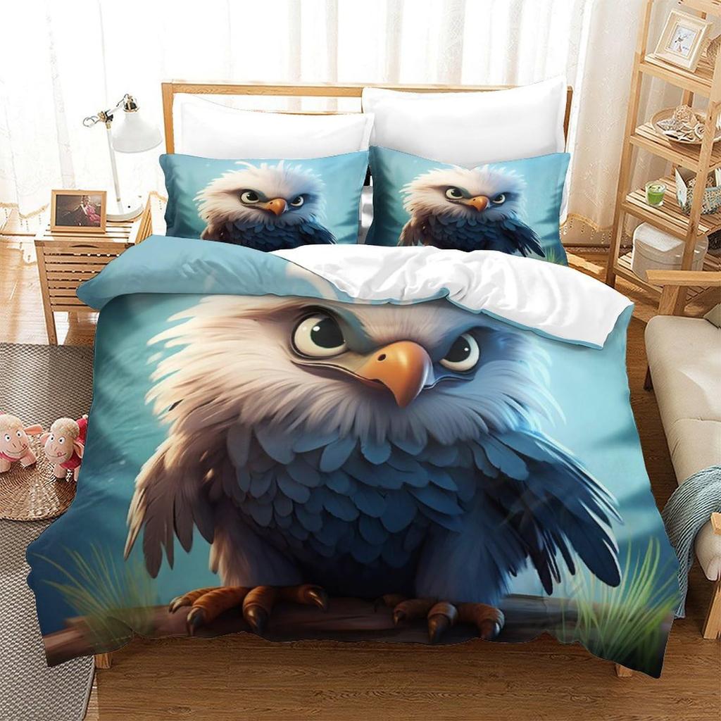 Home Textiles Owl Three-Piece Animal Digital Printing Quilt Pillowcase Bedding