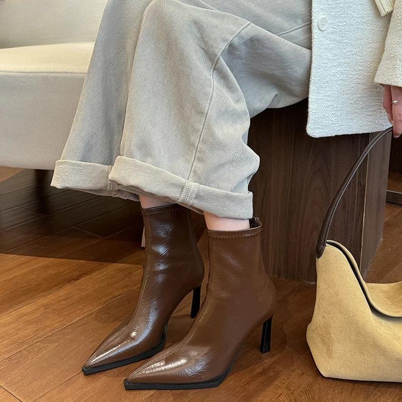 2025 New High Heel Women Ankle Boots Pointed Toe Autumn Winter Ladies Elegant Mordern Short Booties
