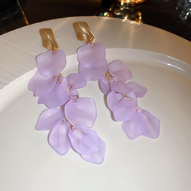 

Ретро Фіолетові Сережки з Квіткою, Діамантовою Китицею - Пусети зі Срібною Голкою для Елегантних Жінок