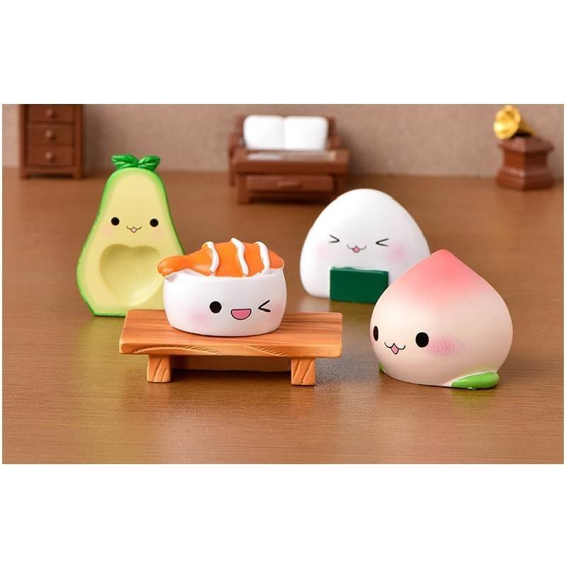 Charming Resin Craft Cartoon Avocado Sushi Figurines Adorable Miniature Ornaments
