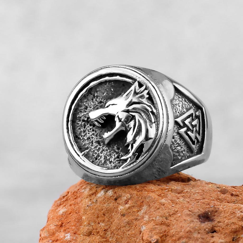 Stainless Steel Viking Wolf Head Ring Never Fade Gold Color Mens Hunting Game Hunter Wolf Claw Ring Nordic Jewelry Gift